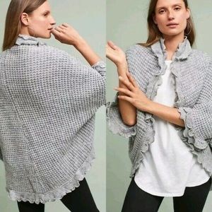 Anthropologie Moth Rocia Grey Ruffle Oversized Tunic Cardigan Medium